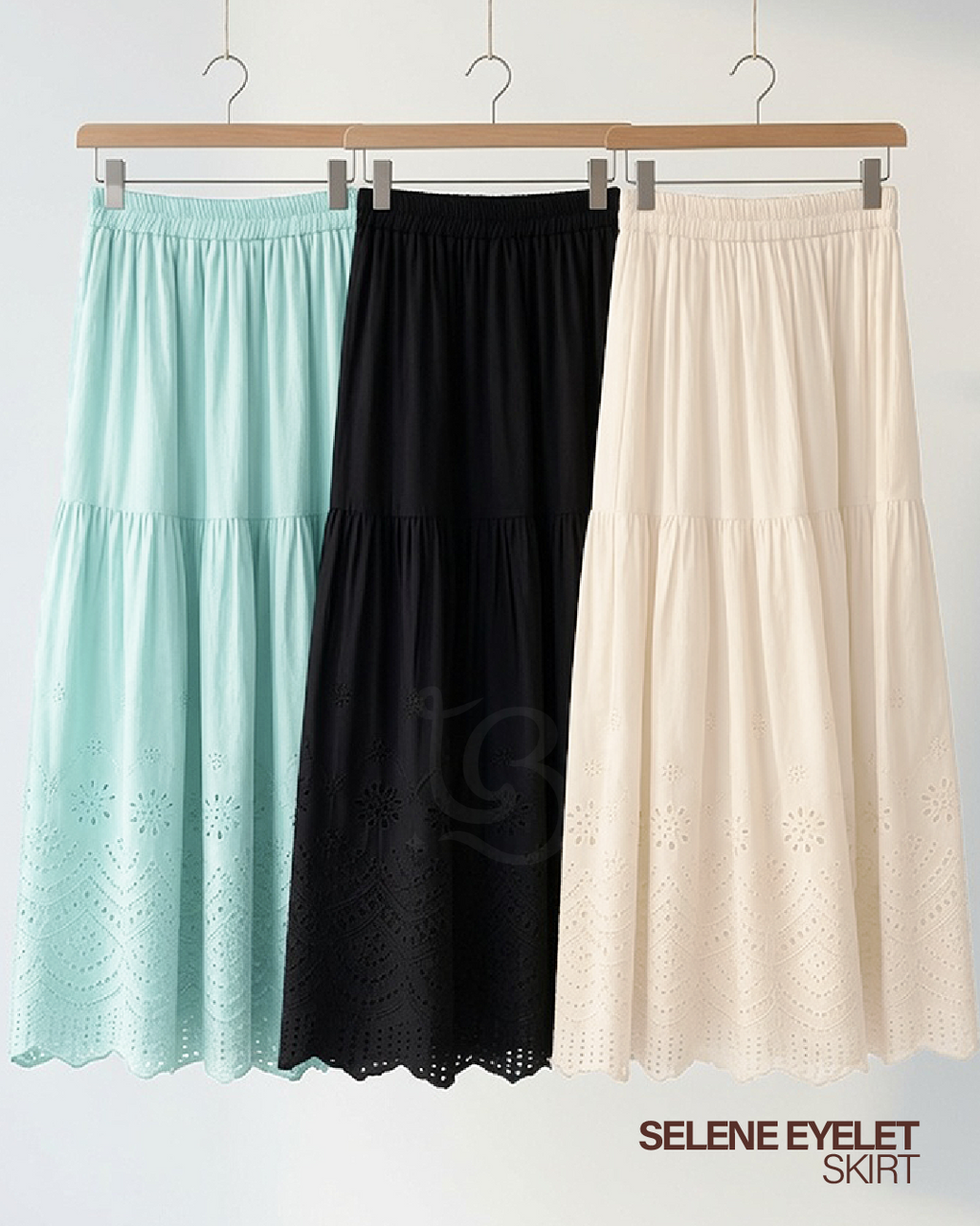 Selene Eyelet Skirt - Soft Teal