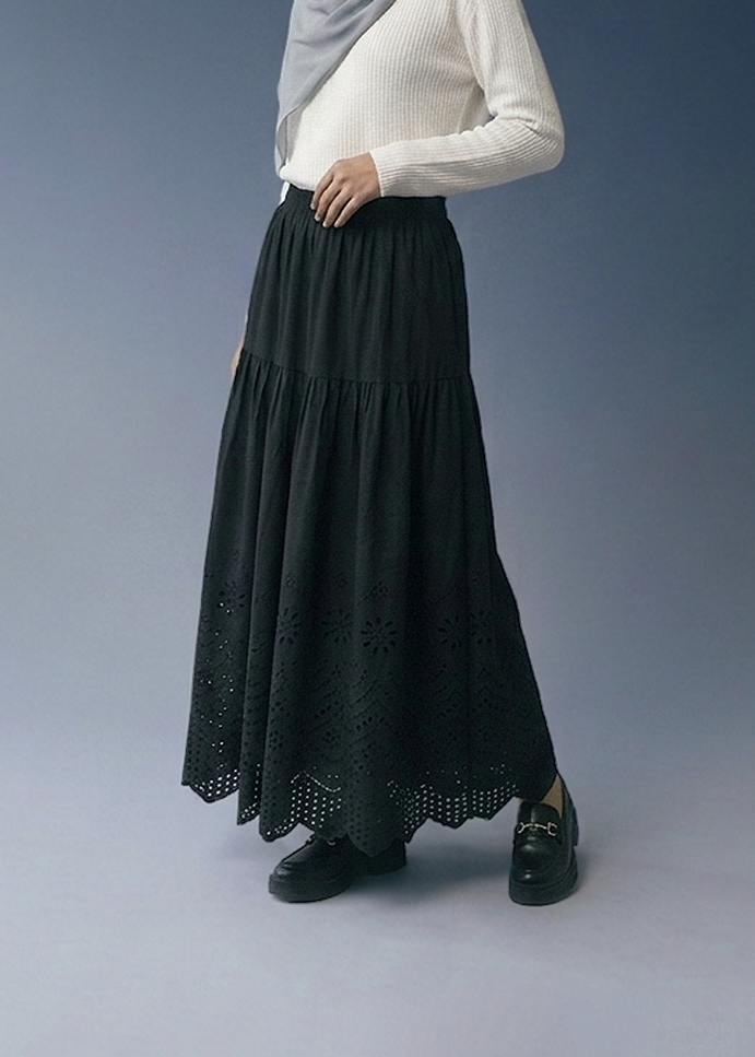 Selene Eyelet Skirt - Black
