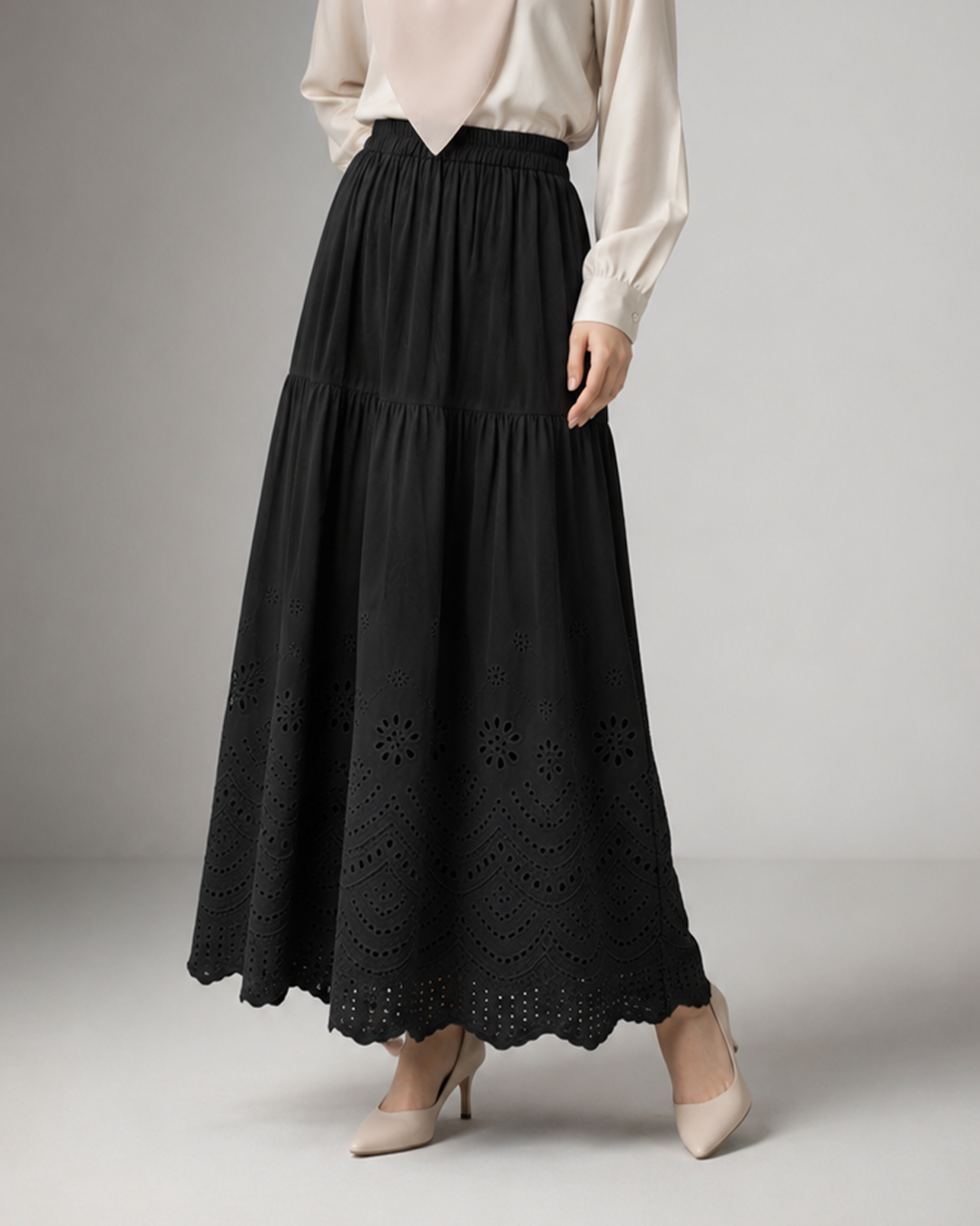 Selene Eyelet Skirt - Black