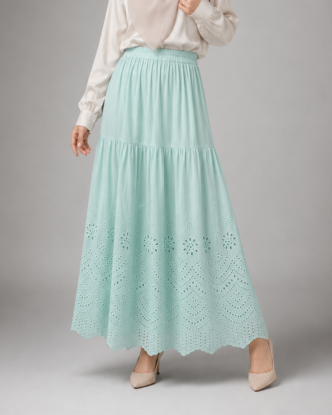 Selene Eyelet Skirt - Soft Teal